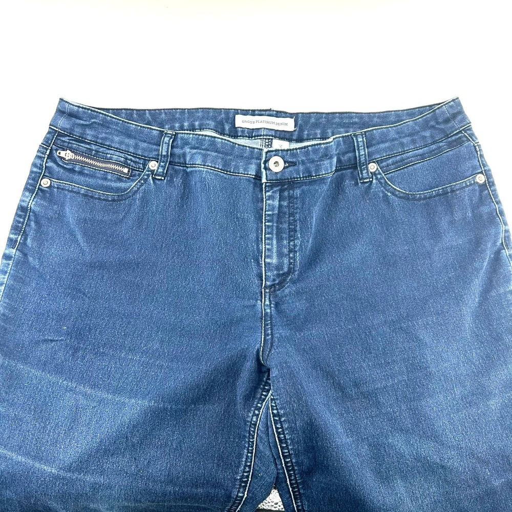 Chicos Platinum Denim Dark Wash Cropped Jeans Womens Size 3 Blue Stretch